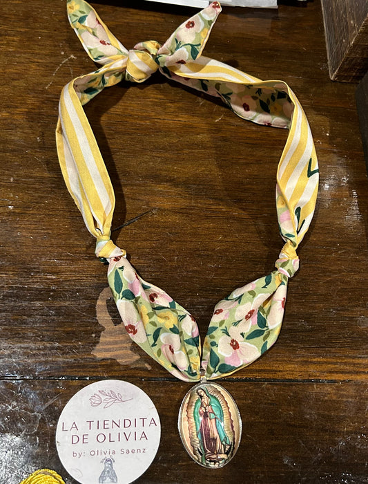 Virgencita de Guadalupe Bandana Necklace Green