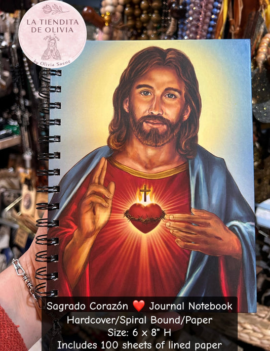 Sagrado Corazón❤️Journal Notebook
Hardcover/Spiral Bound/Paper
Size: 6 x 8" H
Includes 100 sheets of lined paper