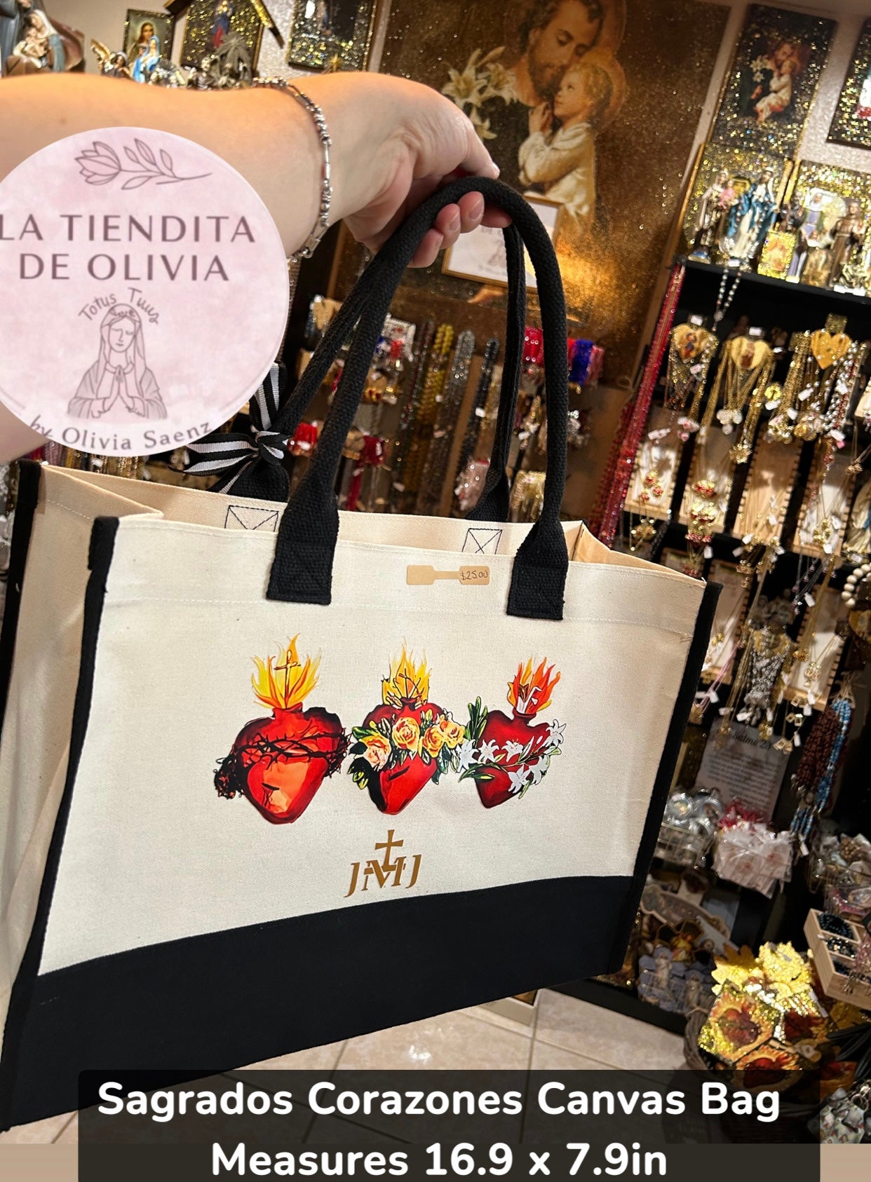 Sacred Hearts ❤️ Sagrados Corazones Canvas Bag
Measures 16.9 x 7.9in