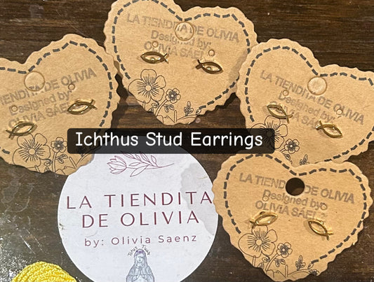 Ichthus Stud Earrings Gold - Stainless Steel