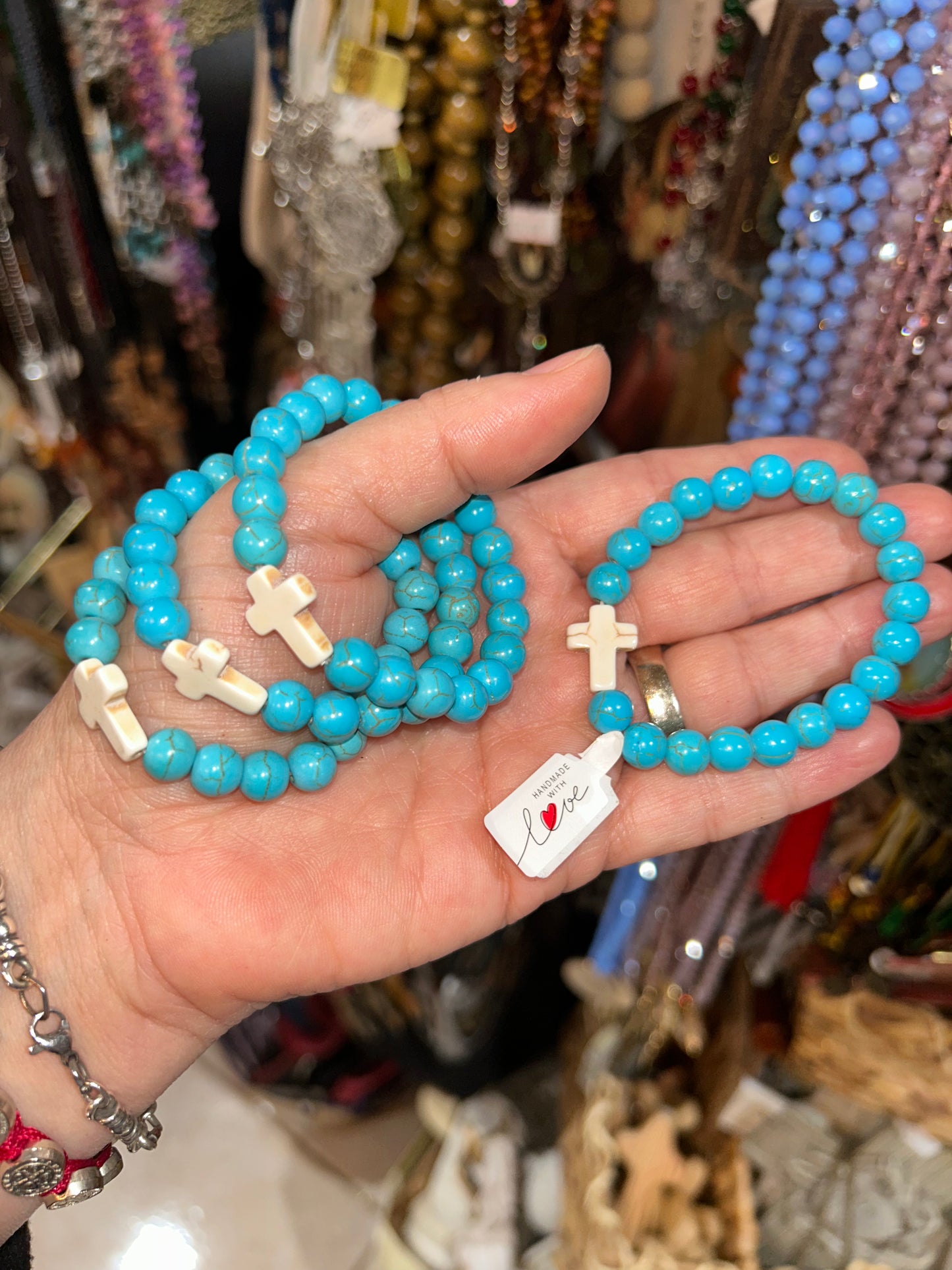 Turquoise Cross Stretch Bracelet