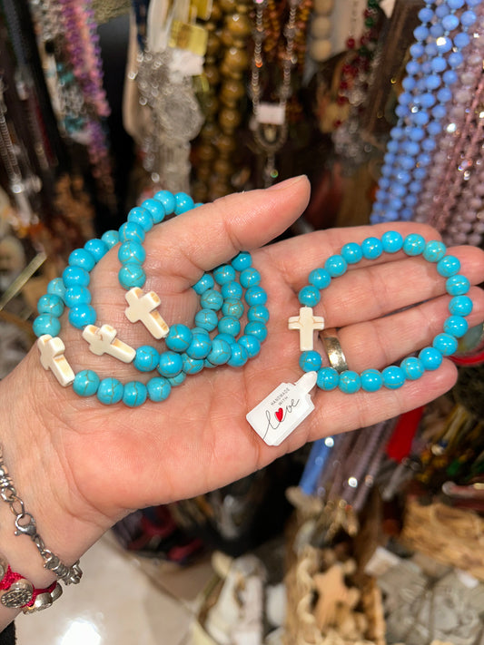 Turquoise Cross Stretch Bracelet