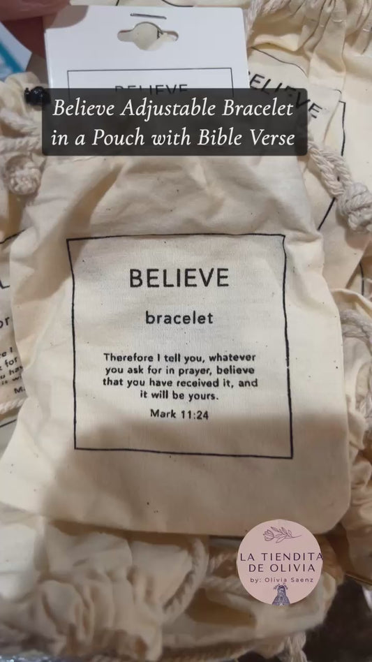Believe Adjustable Bracelet in a Pouch with Bible Verse