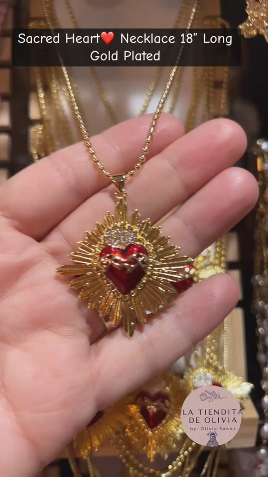 Sacred Heart❤️ Necklace 18” Long Gold Plated